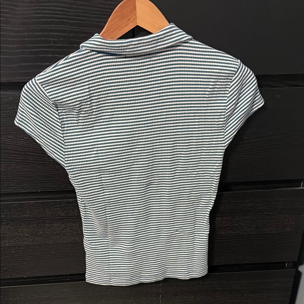 Women’s Striped Polo Tee in Navy & White - Picture 5 of 5